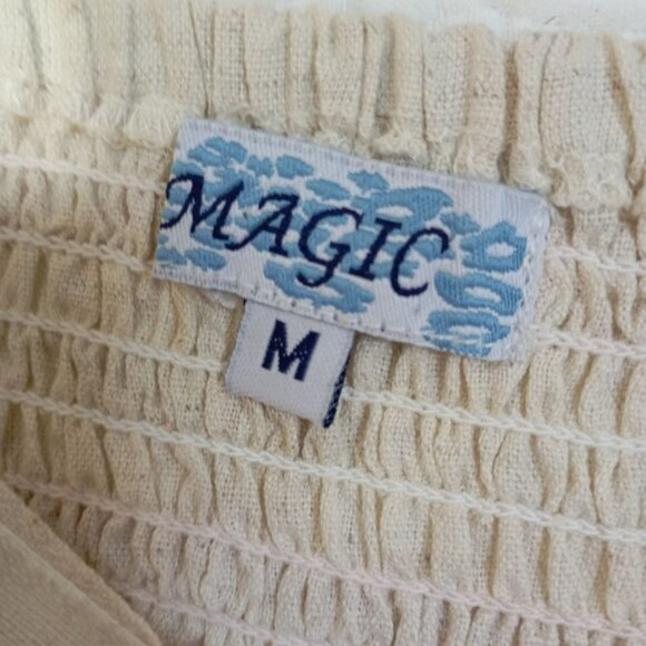 Magic Dress Womens Sleeveless Smocked  M Cotton/Linen Blend Beige & Red - Picture 2 of 10